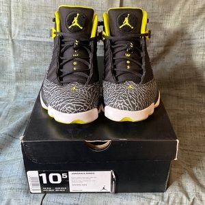 Jordan 6 Rings Men’s Size 10.5 BLACK/VENOM GREEN-WHT—CMNT GRY